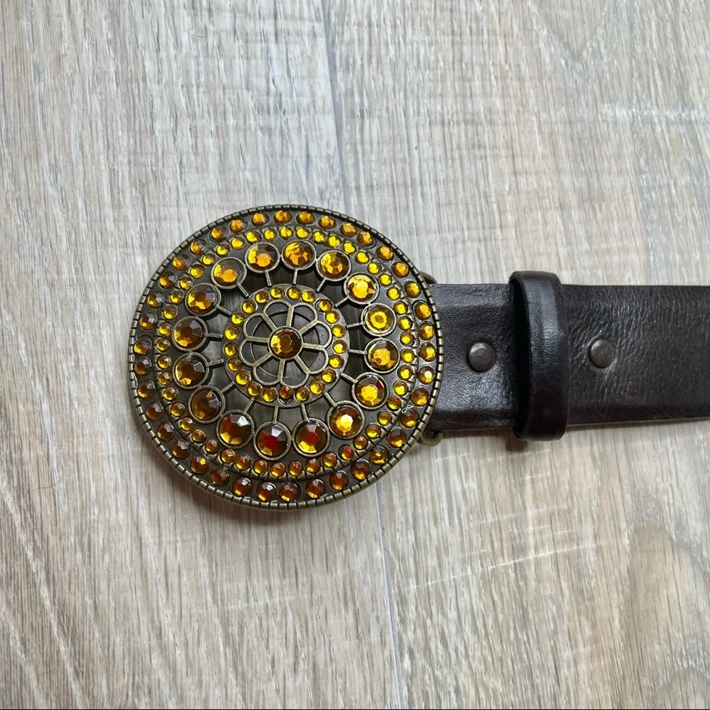 Rhinestone belt, real leather. Big buckle. - Picture 3 of 8